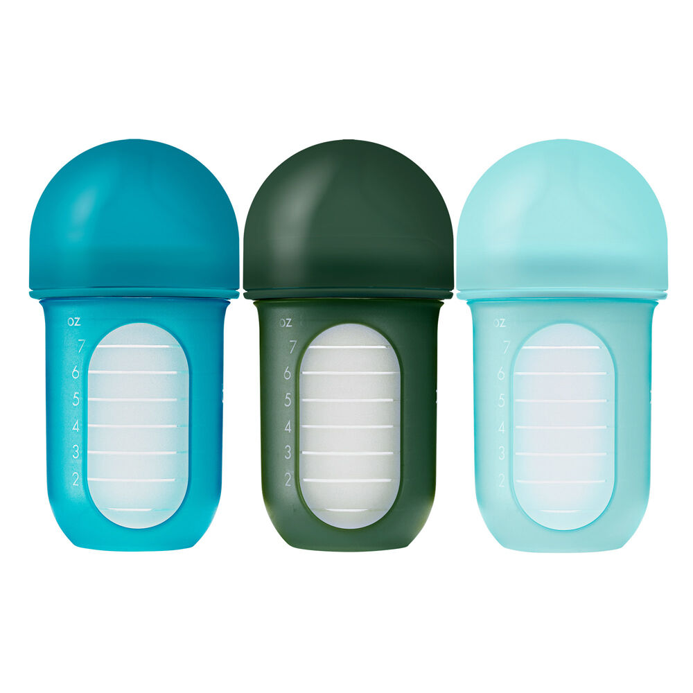 3PK Boon Nursh Collapsible Silicon Baby Bottle Blue 237ml 3 Months+