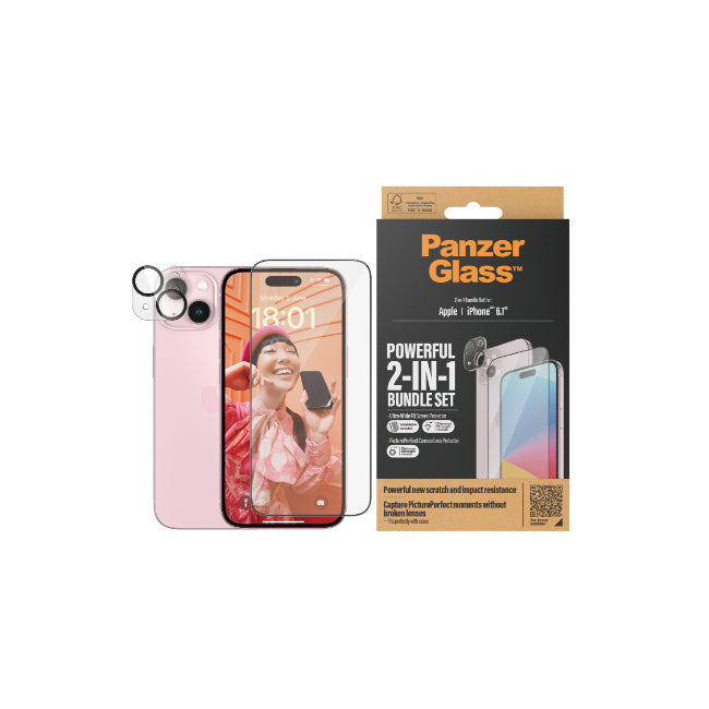 PanzerGlass 2-in-1 Screen/Camera Lens Protector For Apple iPhone 15