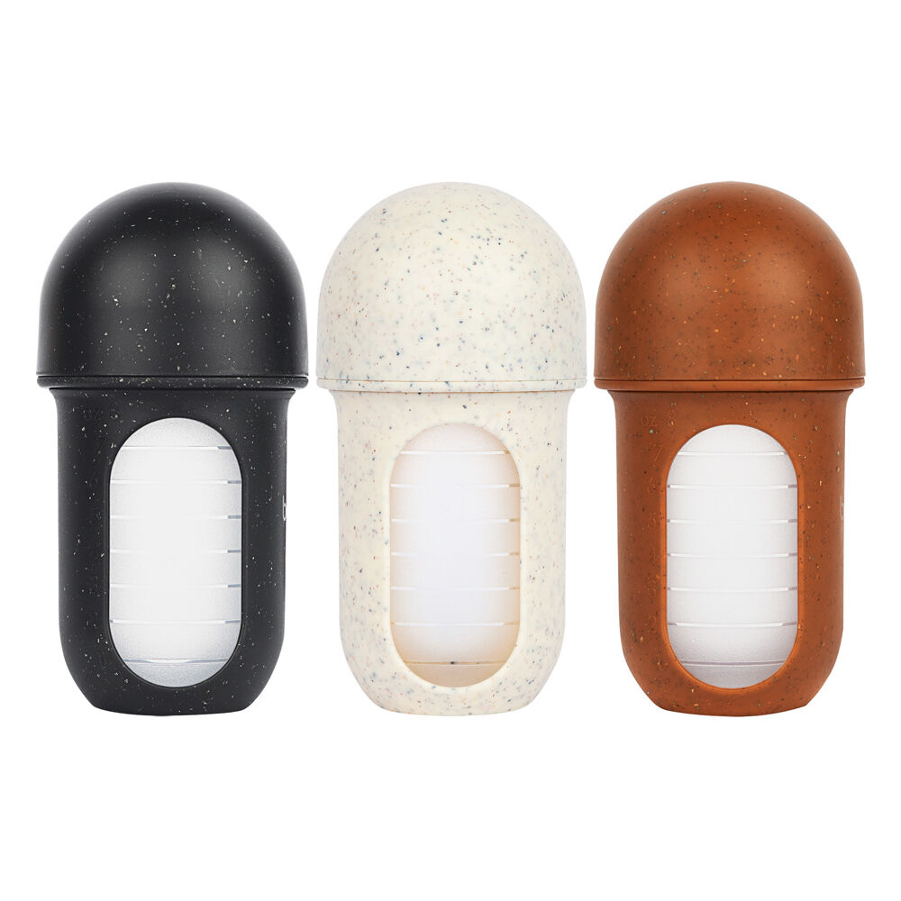 3PK Boon Nursh Collapsible Silicone Baby Bottle Speckle 237ml 3 Months+