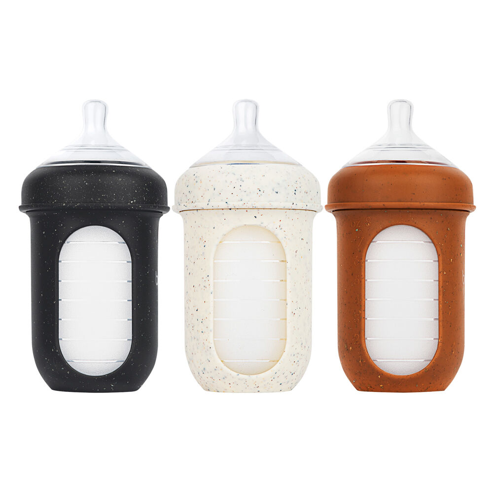 3PK Boon Nursh Collapsible Silicone Baby Bottle Speckle 237ml 3 Months+