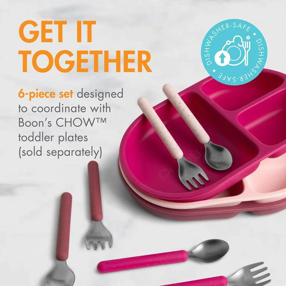 6pc Boon Chow Toddler Stainless Steel Utensils Pink/Magenta 18M+