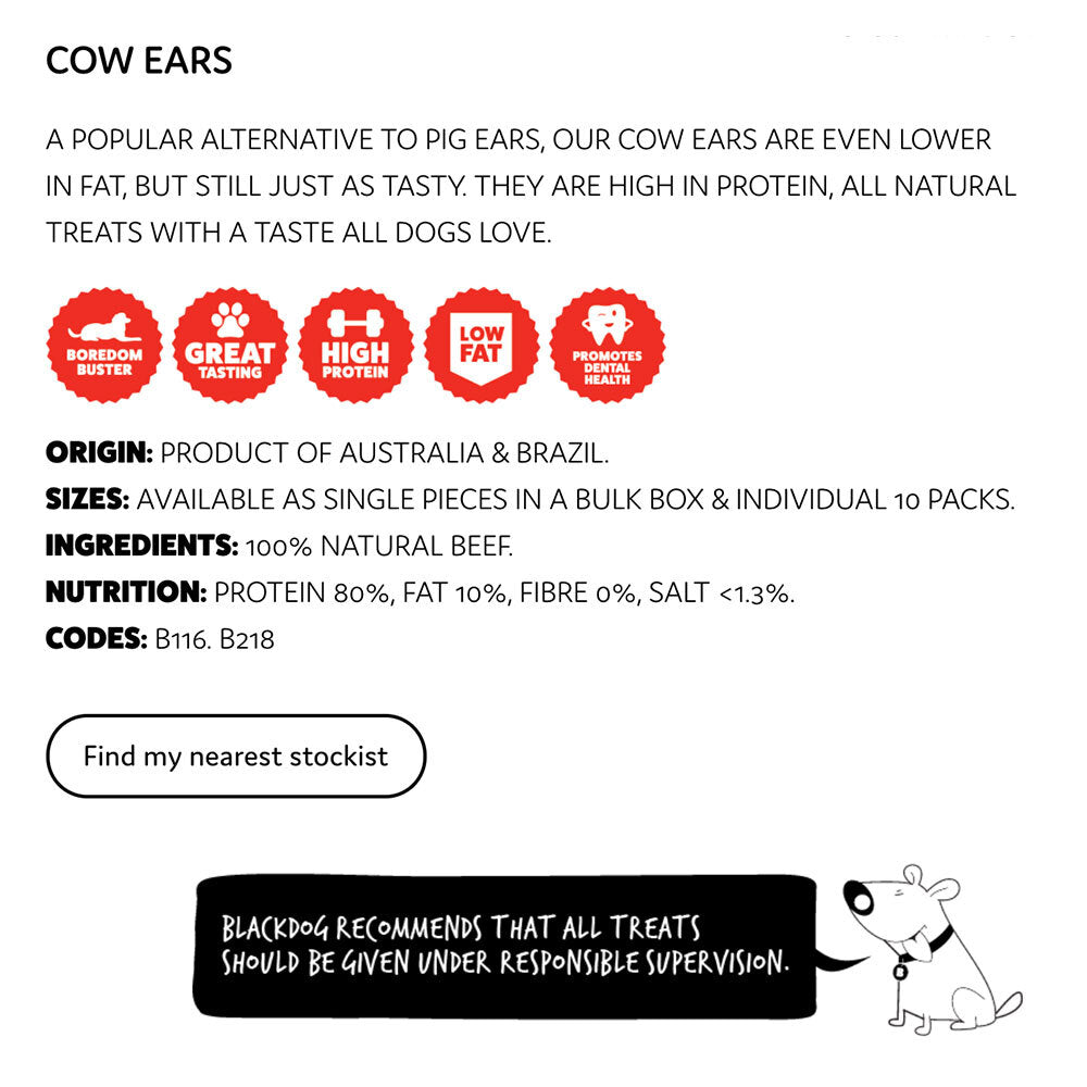 10pc Blackdog Naturally Good Treats Cow Ears