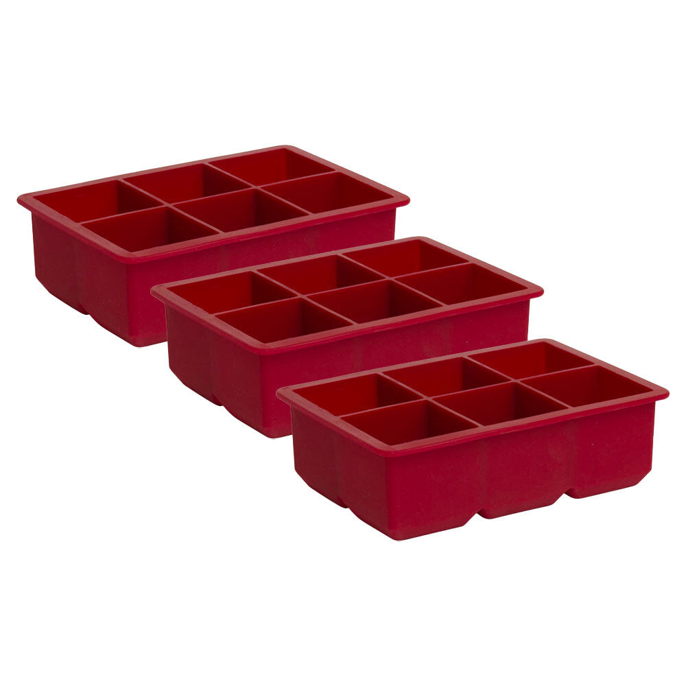 3PK Barpro Extra Large 6 Cube Silicone Dishwasher Safe Ice Tray