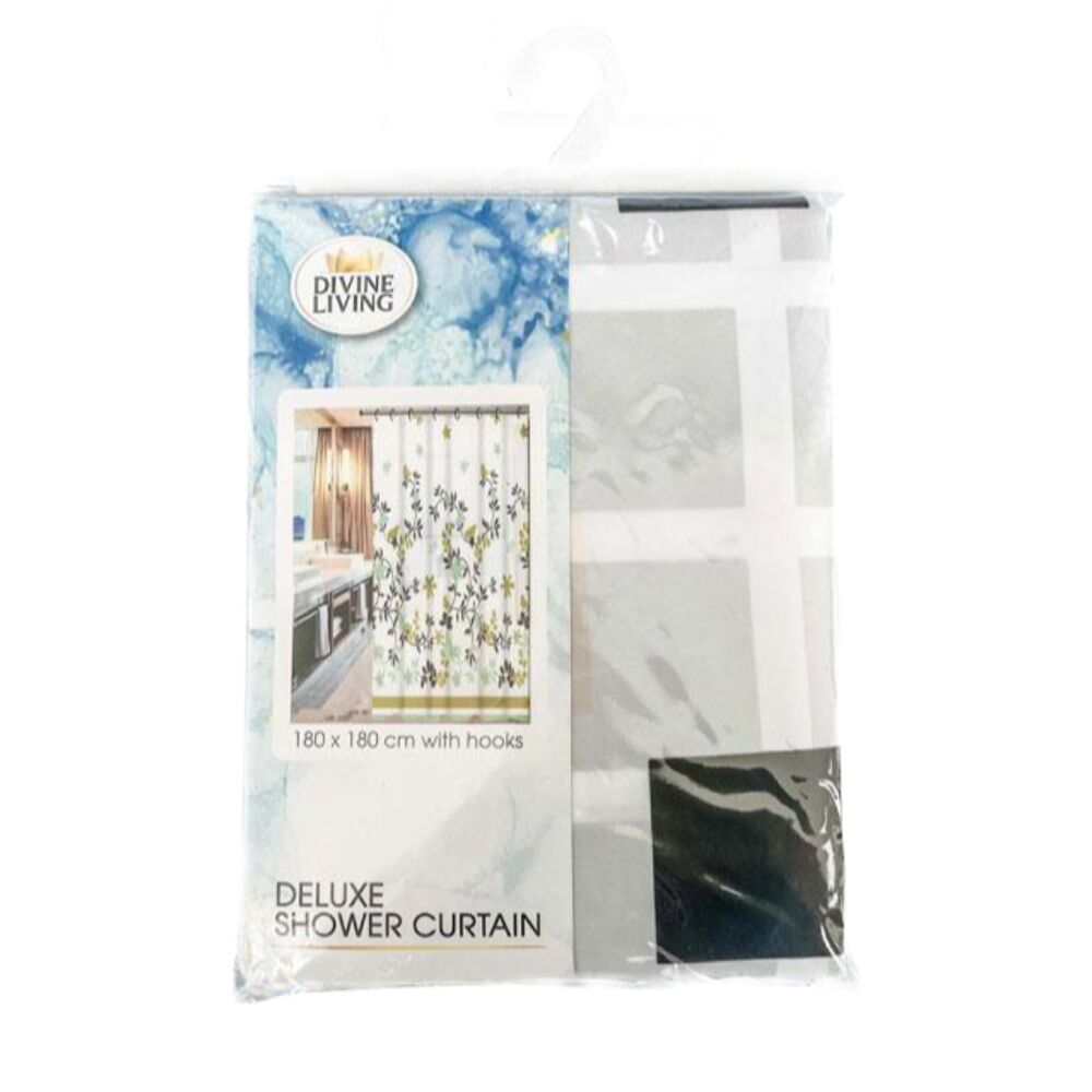 2PK Divine Living Deluxe Shower Curtain w/ Hooks 90gsm 180x180cm Assorted