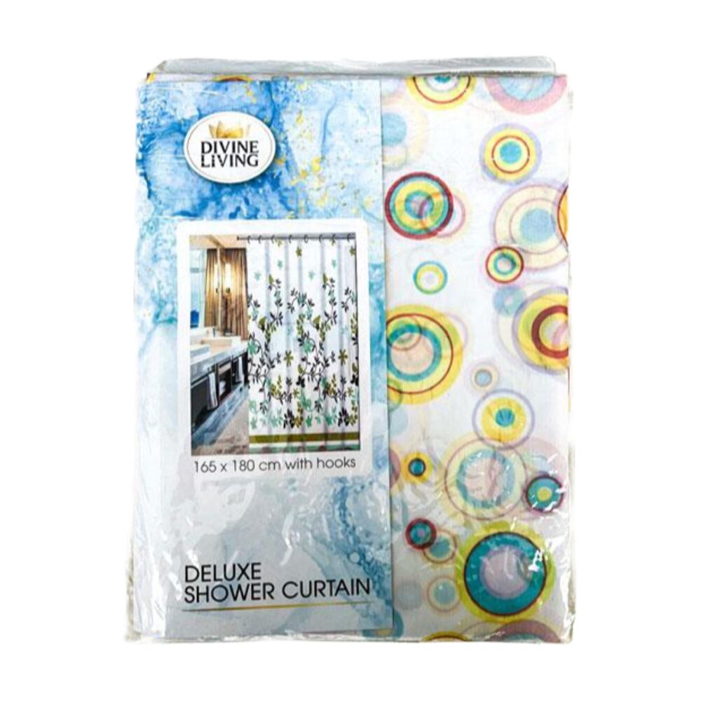 2PK Divine Living Deluxe Shower Curtain w/ Hooks 50gsm 165x170cm Assorted