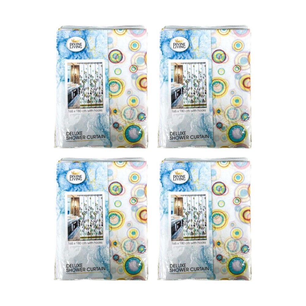 4PK Divine Living Deluxe Shower Curtain w/ Hooks 50gsm 165x170cm Assorted