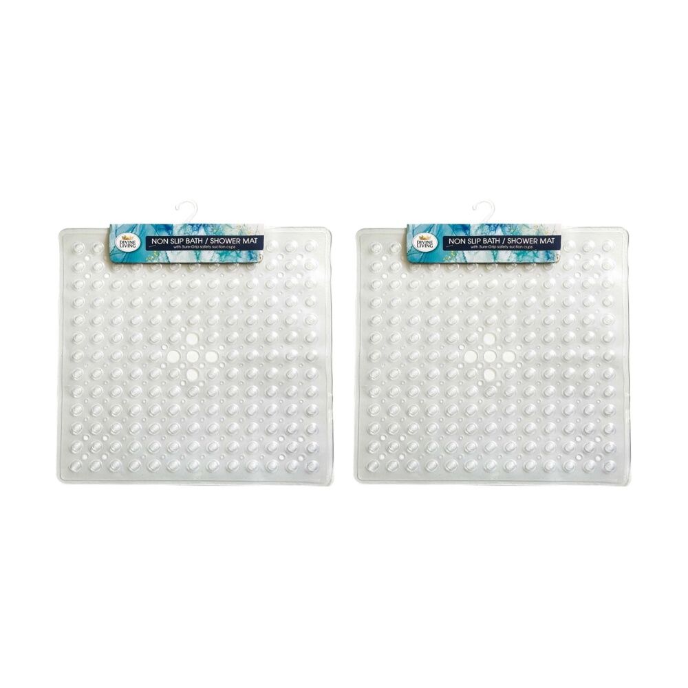 2PK Divine Living Non Slip Bath/Shower Mat w/ Sure Grip Suction Cups 53x53cm
