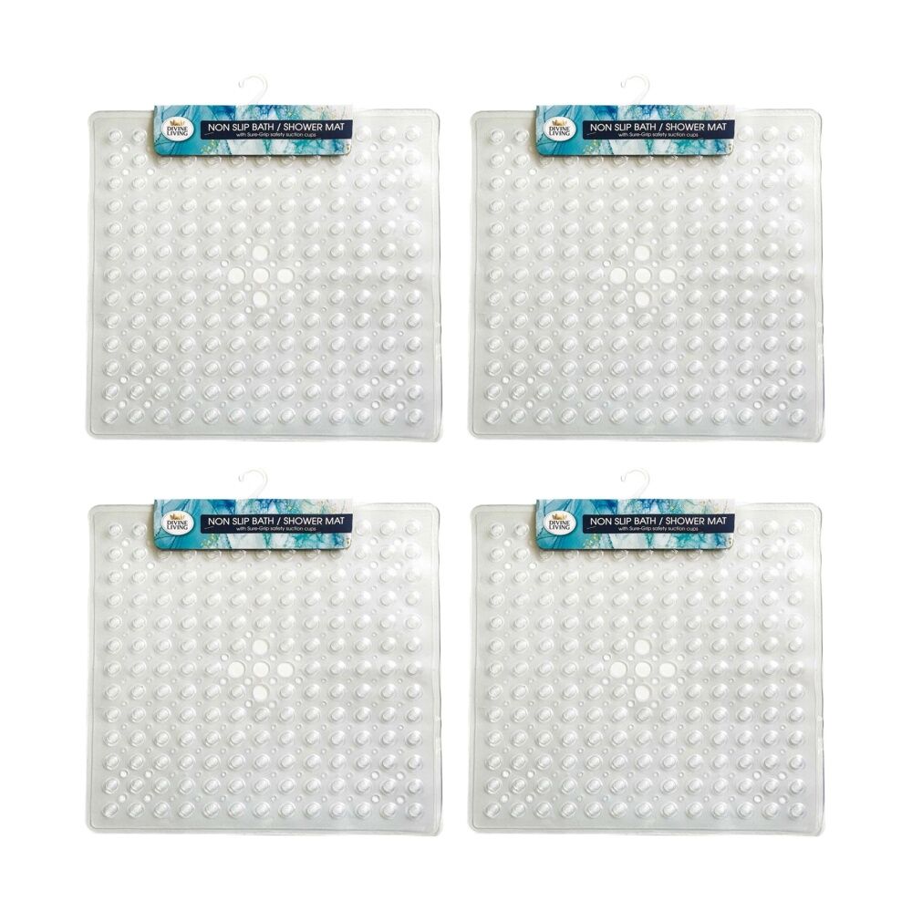 4PK Divine Living Non Slip Bath/Shower Mat w/ Sure Grip Suction Cups 53x53cm