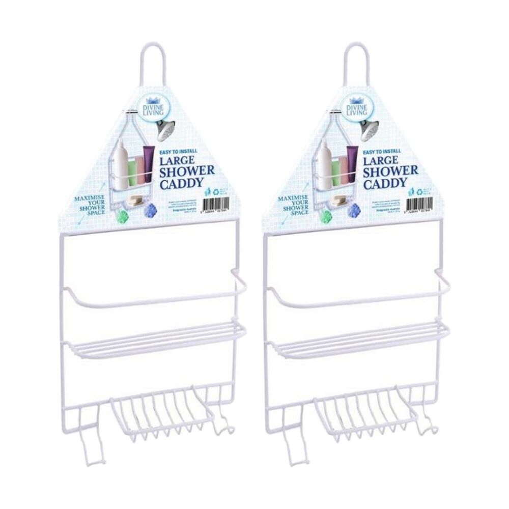 2PK Divine Living Shower Caddy Wire Large Bathroom Storage Organiser 25x43cm