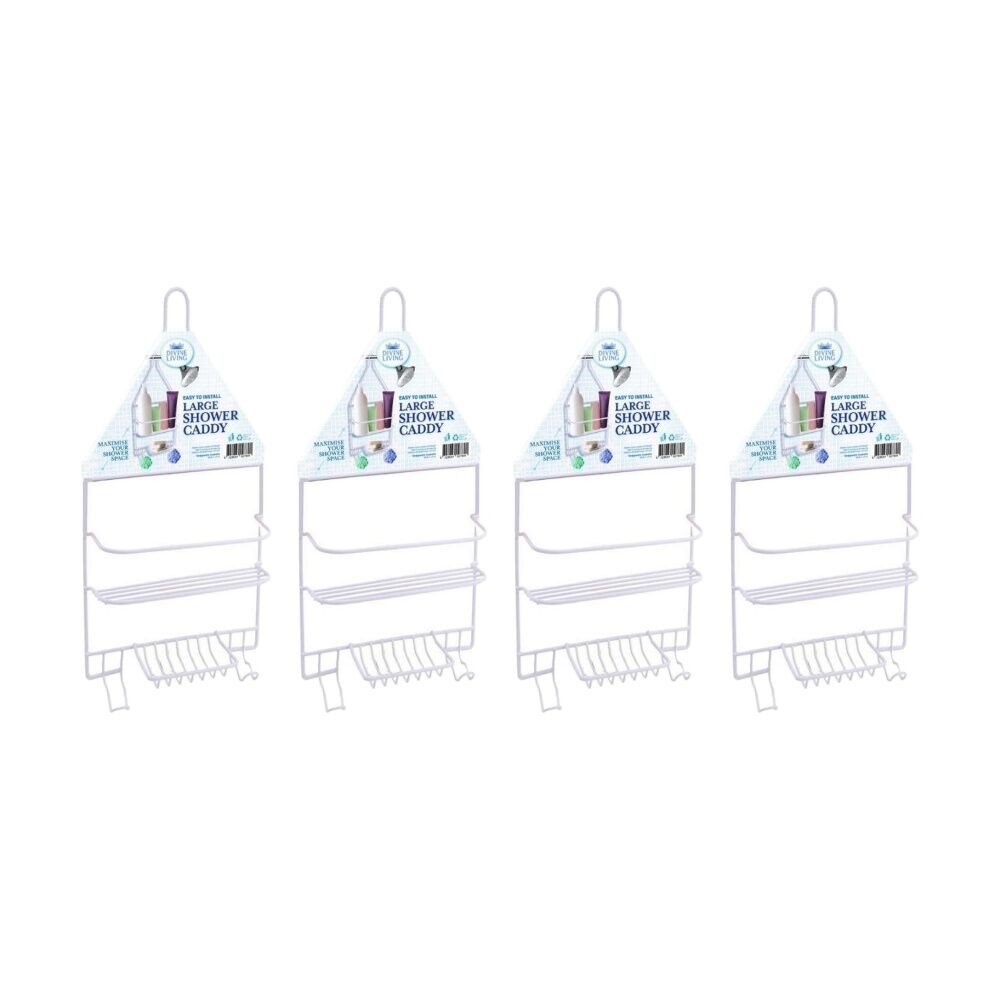 4PK Divine Living Shower Caddy Wire Large Bathroom Storage Organiser 25x43cm