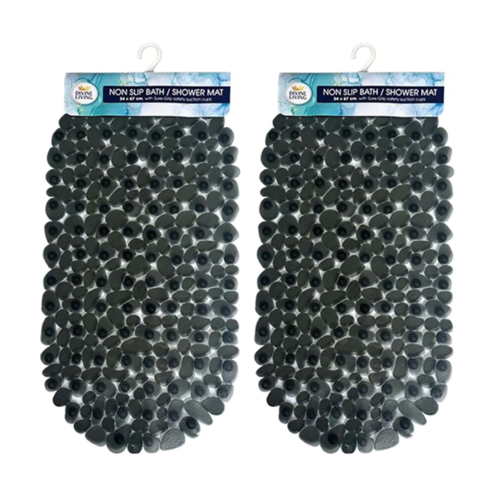 2PK Divine Living Non Slip Bath/Shower Mat w/Suction Cups 34x67cm Assorted