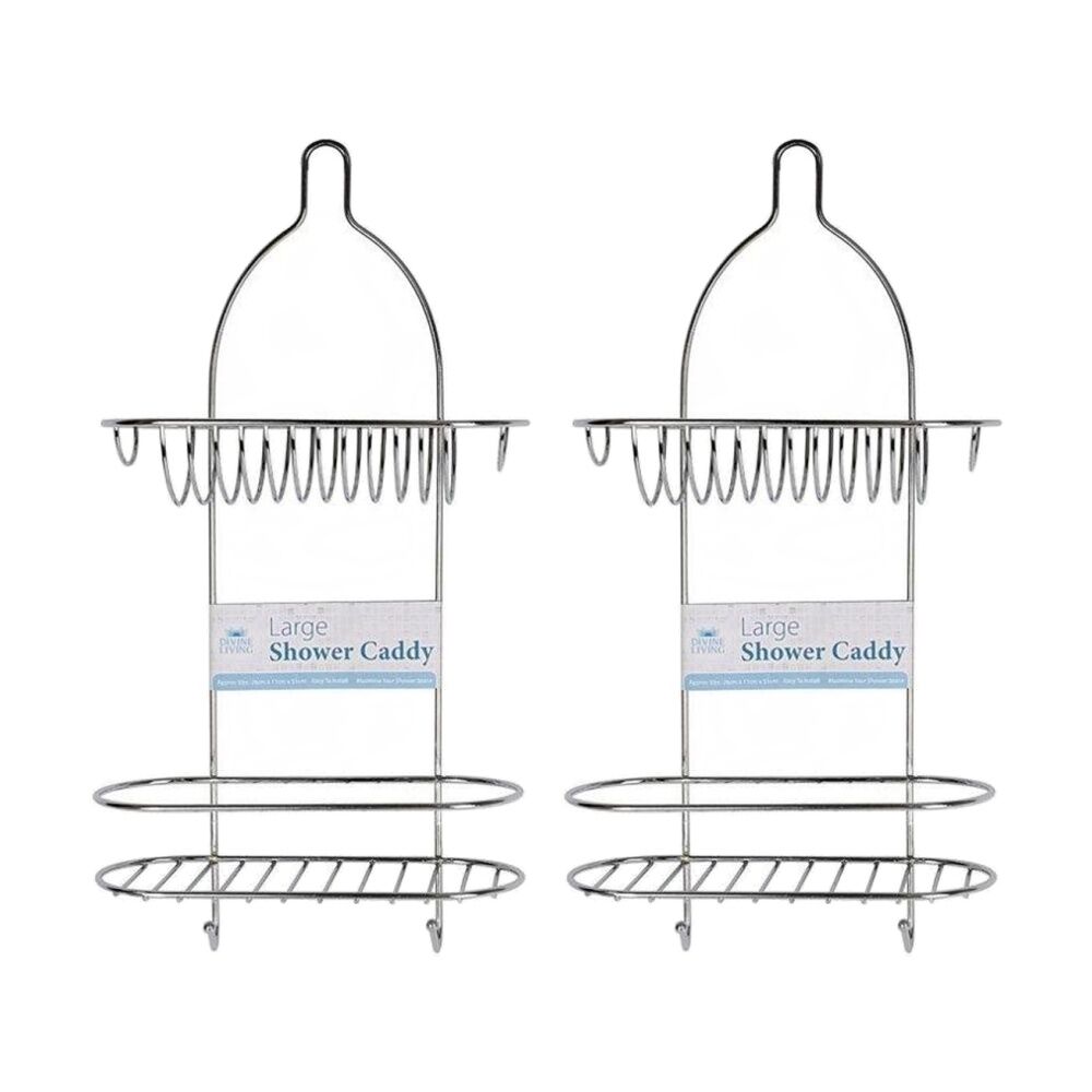 2PK Divine Living Shower Caddy Chrome Storage Organiser 26x11x51cm Silver