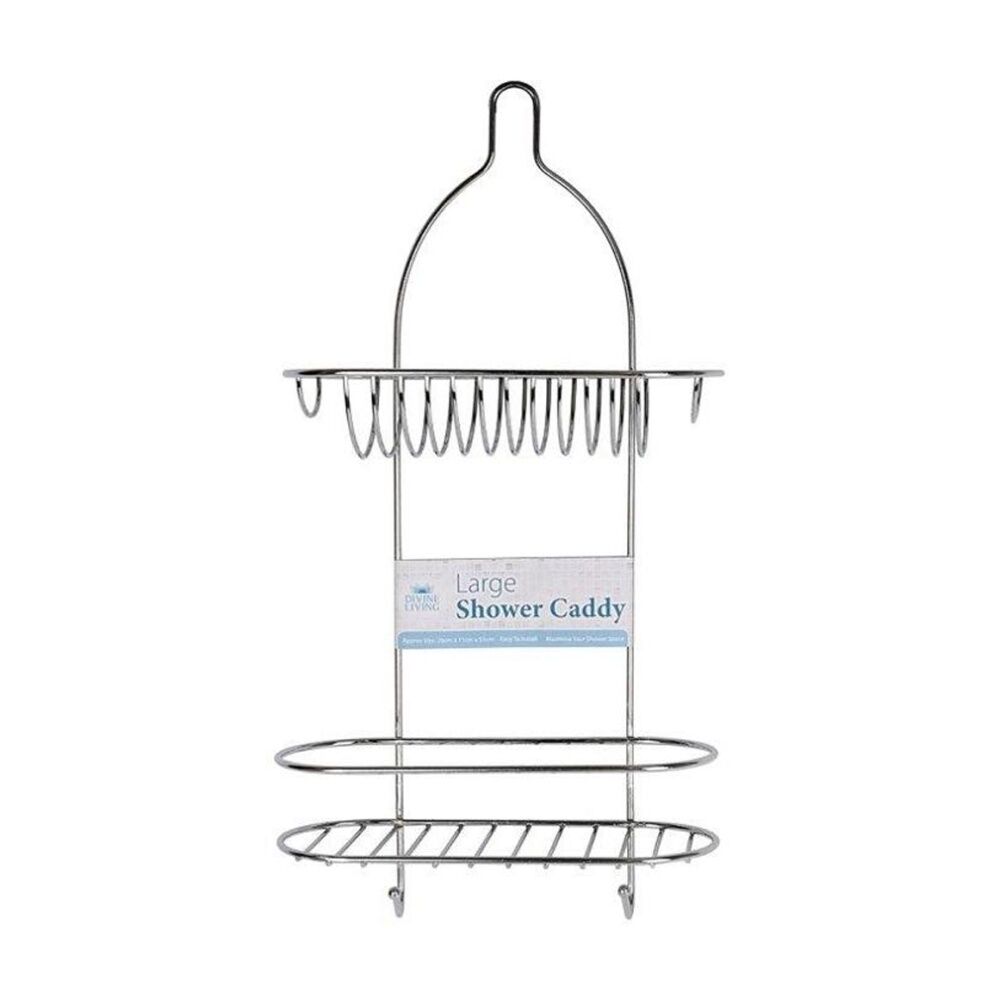 2PK Divine Living Shower Caddy Chrome Storage Organiser 26x11x51cm Silver