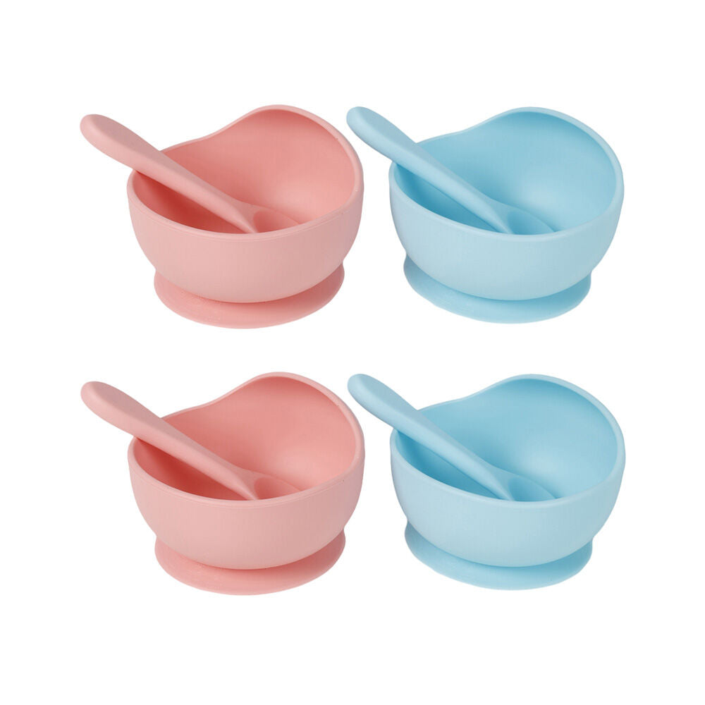 4PK Cuddle Bug Baby Feeding Silicone Suction Lip Bowl & Spoon 2 Assort 12X8cm
