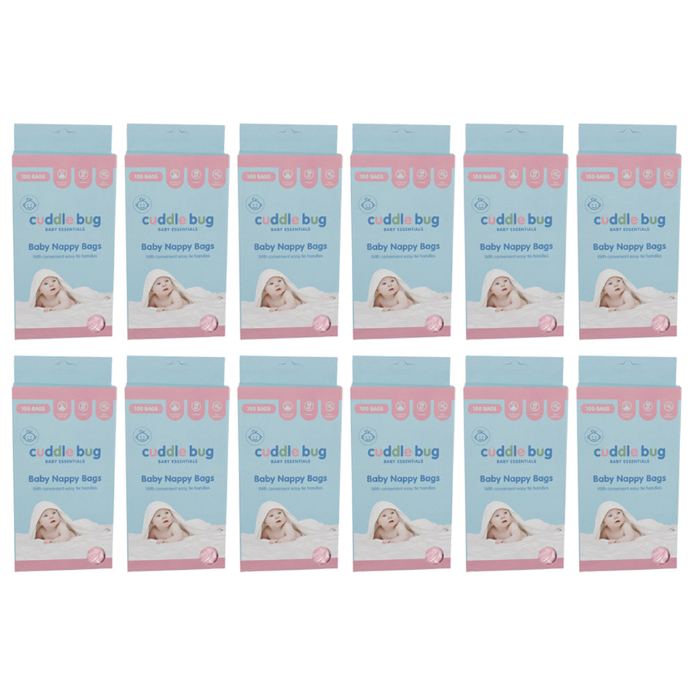 12x 100pc Cuddle Bug Disposable Portable Nappy Durable Bags w/ Easy Tie Handles