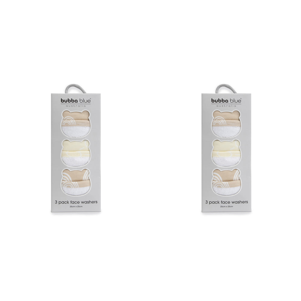 2x 3pc Bubba Blue Nordic Baby/Childrens Face Washer, Vanilla/Latte