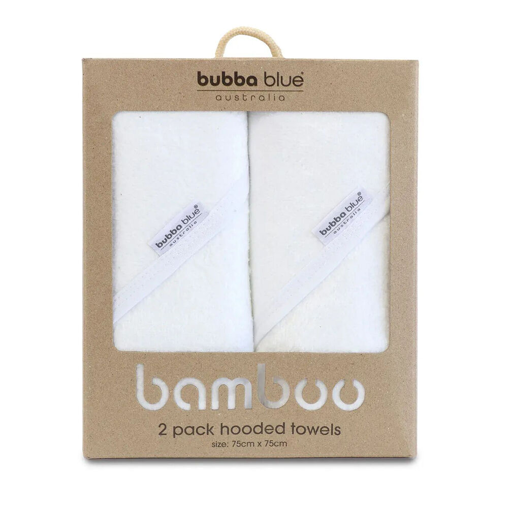 2pc Bubba Blue Bamboo Cotton Hooded Baby/Newborn Towels - White