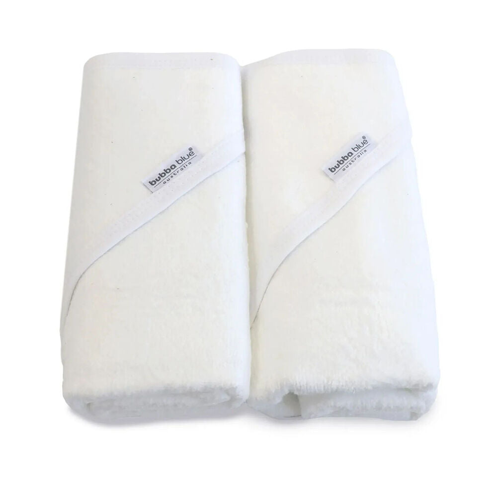 2pc Bubba Blue Bamboo Cotton Hooded Baby/Newborn Towels - White