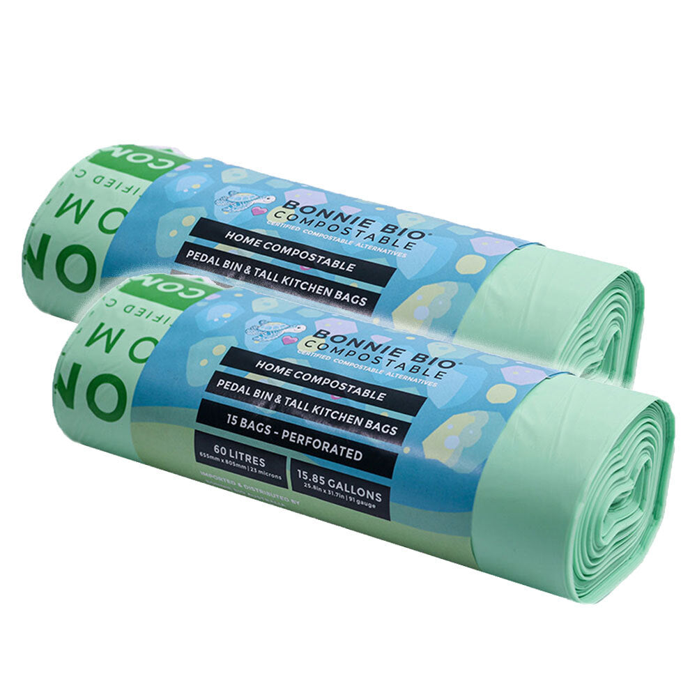 2x 15PK Bonnie Bio Compostable 60L Pedal Bin & Tall Kitchen Bags
