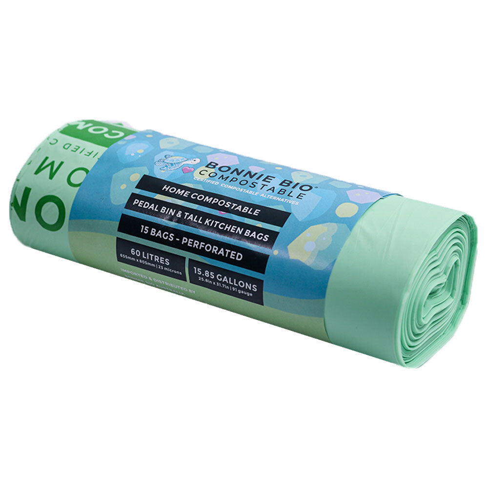 4x 15PK Bonnie Bio Compostable 60L Pedal Bin & Tall Kitchen Bags