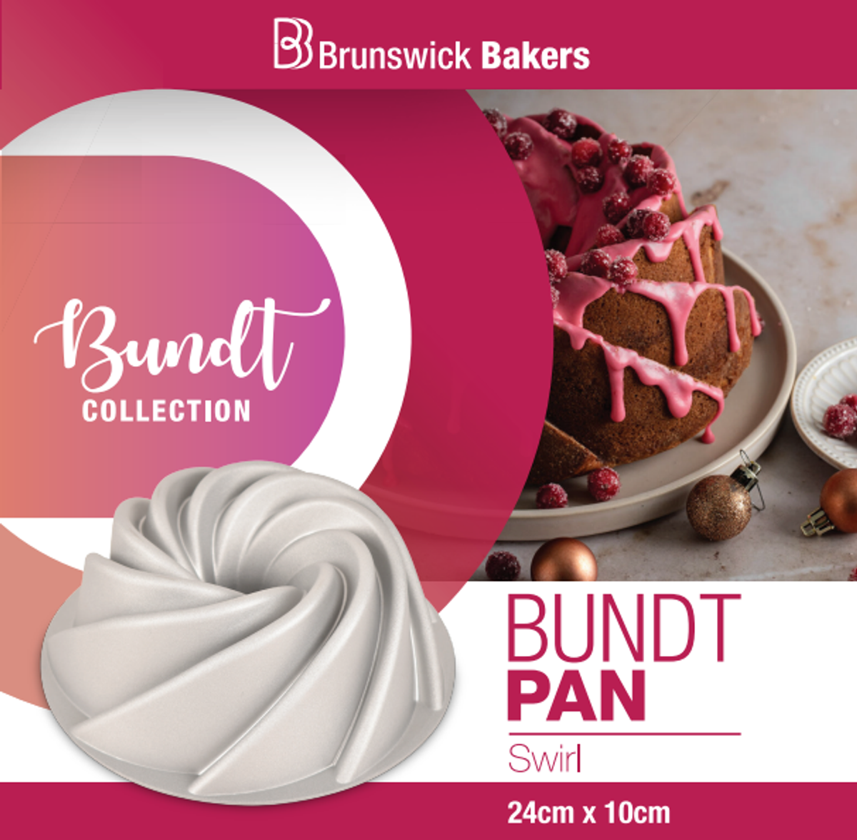 Brunswick Bakers Swirl Cast Bundt Pan Aluminum Non-Stick 24x10cm