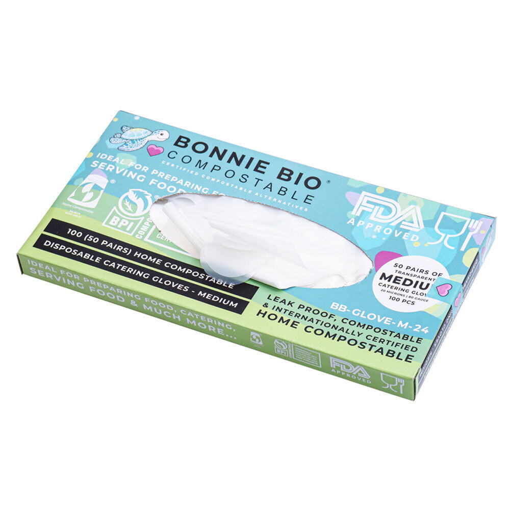 2x 100PK Bonnie Bio Compostable Disposable Catering Gloves Medium