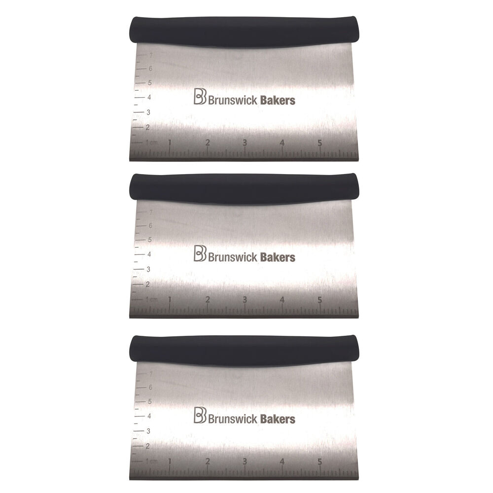 3PK Brunswick Bakers Stainless Steel Dough Scraper w/ Handle 16x10cm