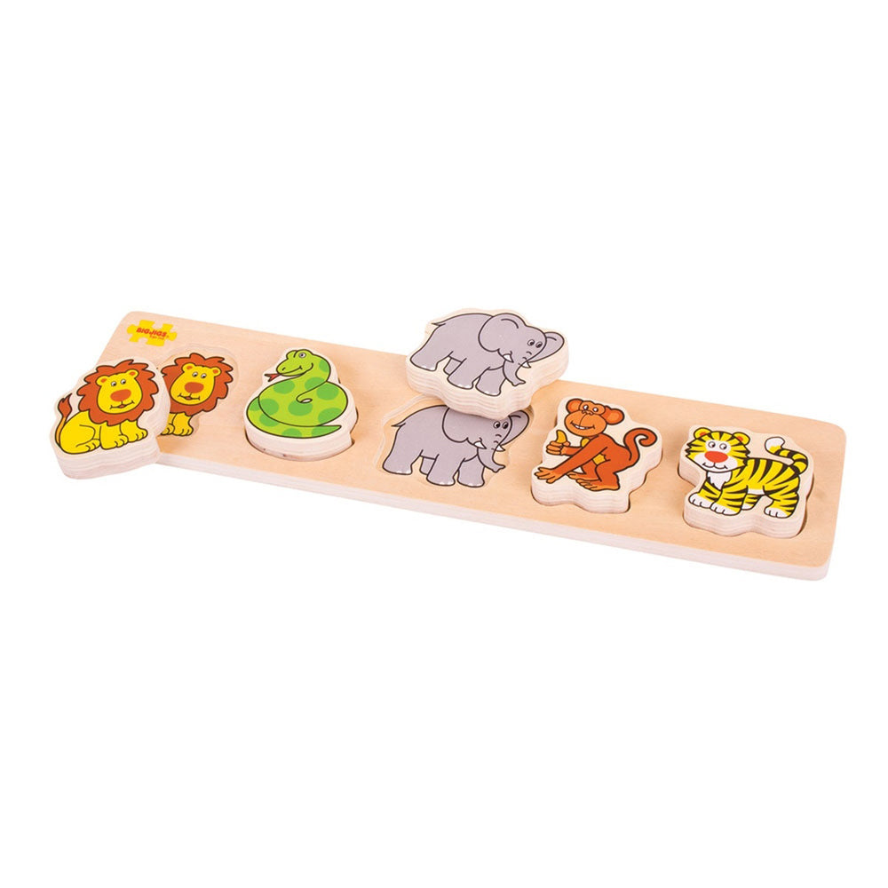 2x 6pc Bigjigs Toys 33cm Chunky Farm/Safari Lift & Match Puzzle Set 12m+