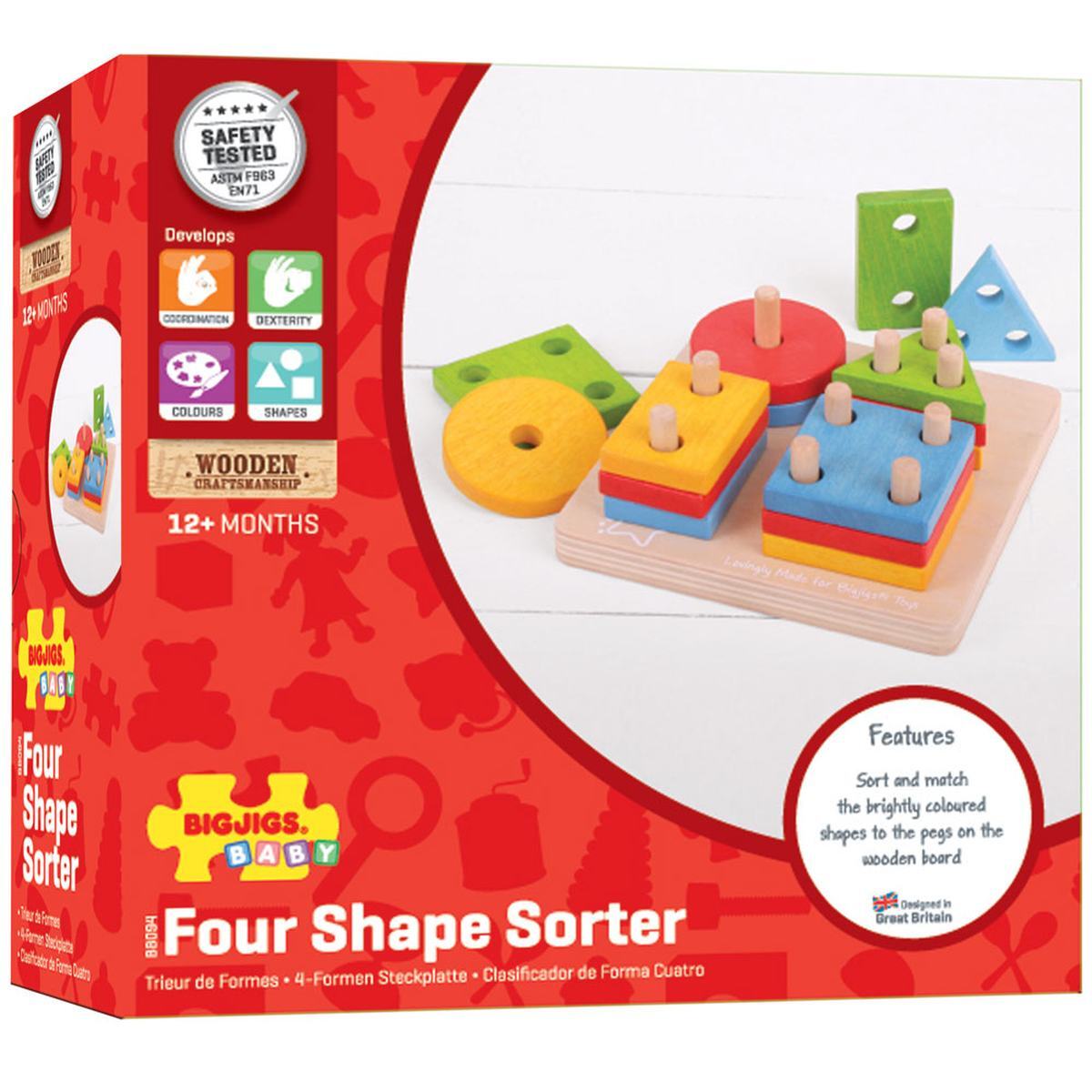 17pc Bigjigs Toys First Four Shape Sorter Wooden Toy Kids 12m+
