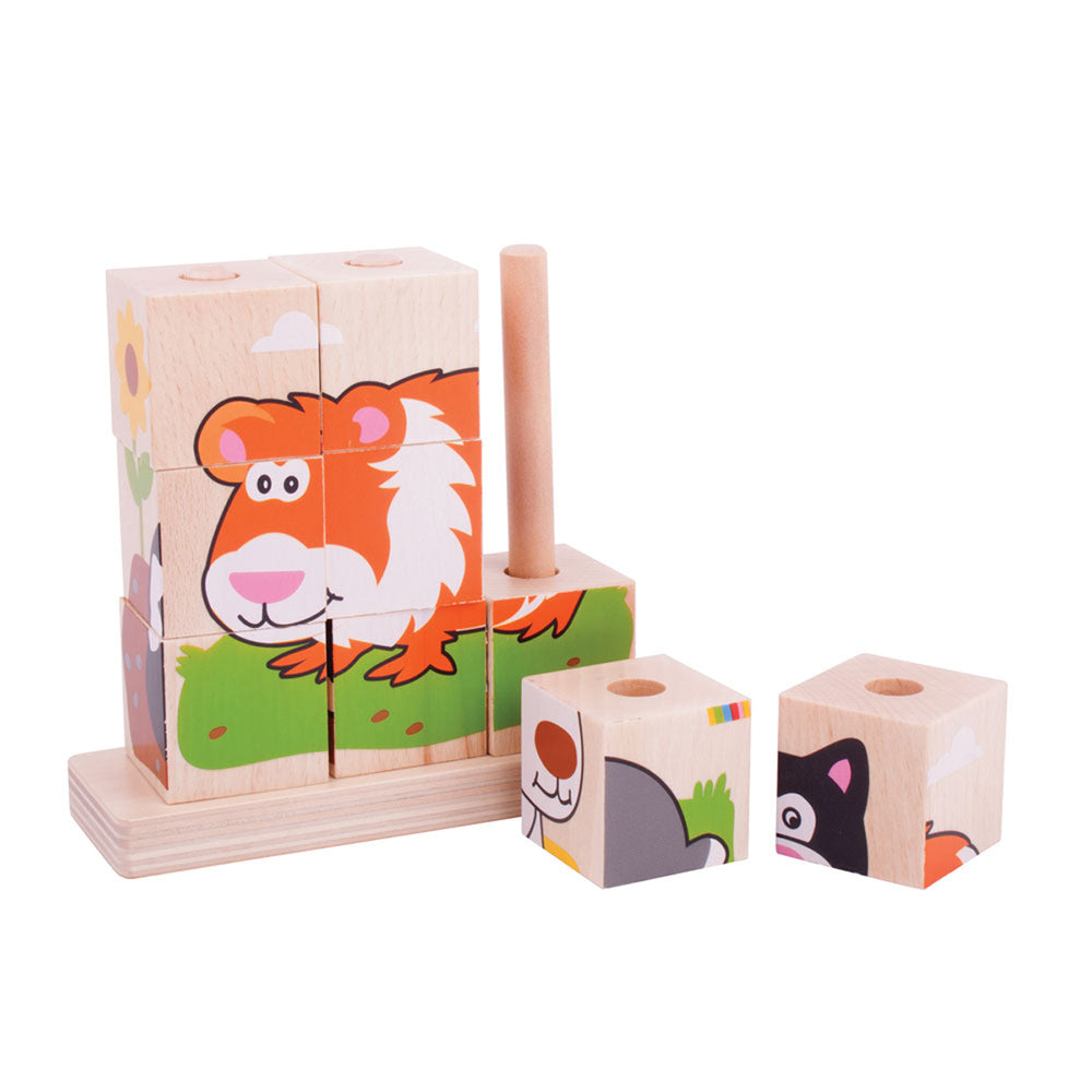 10pc Bigjigs Toys Stacking Puzzle Pets Kids Wooden Toy 12m+