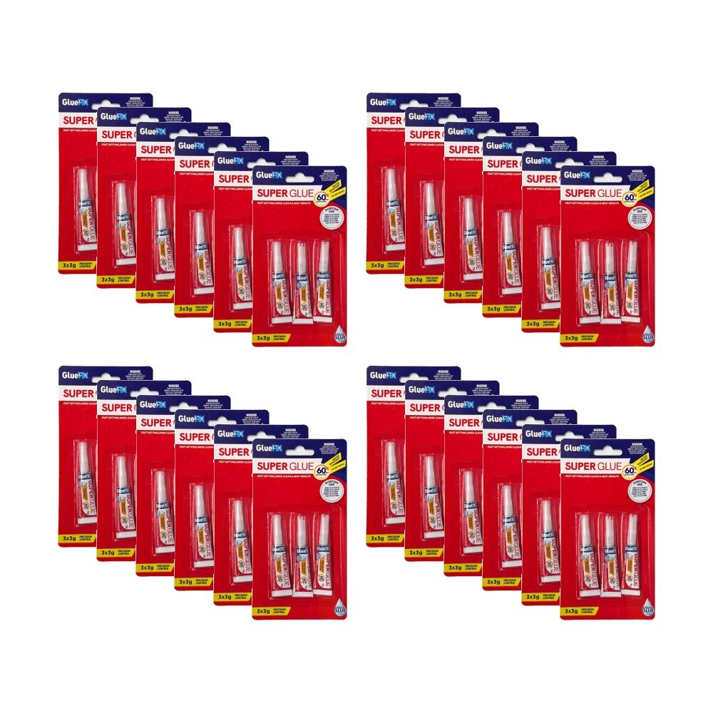 24x 3PK GlueFix Fast Setting Water Resistant Liquid Super Glue 60 Sec Dry 3g