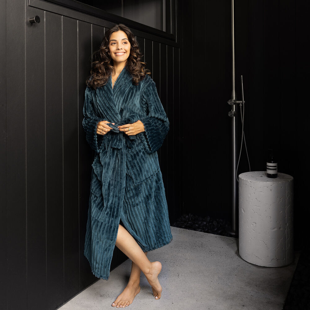 Bambury Women's Channel Fleece Robe Towel Night Gown Bathrobe Petrol