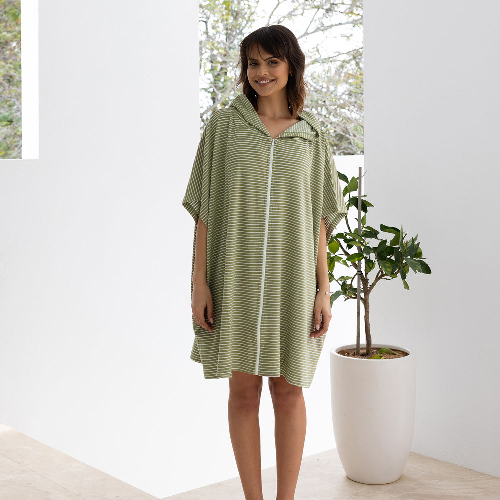 Bambury Mens/Womens Zip Front Beach Poncho 90x90cm - Olive