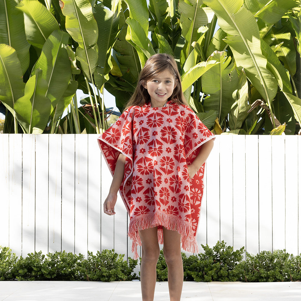 Bambury Home Living Ultra soft Flora Kids Poncho Poppy Cotton Woven