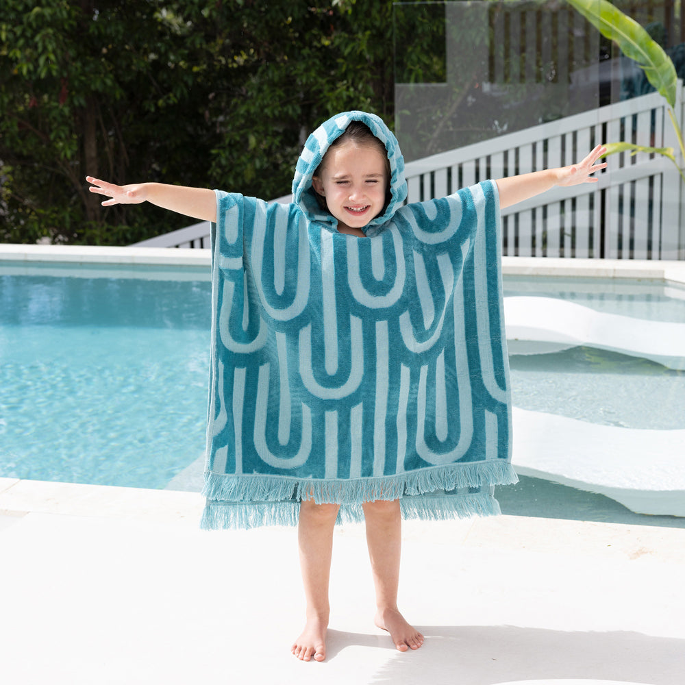 Bambury HiLo Kids Poncho Arcade Cotton 60x60cm - Turquoise