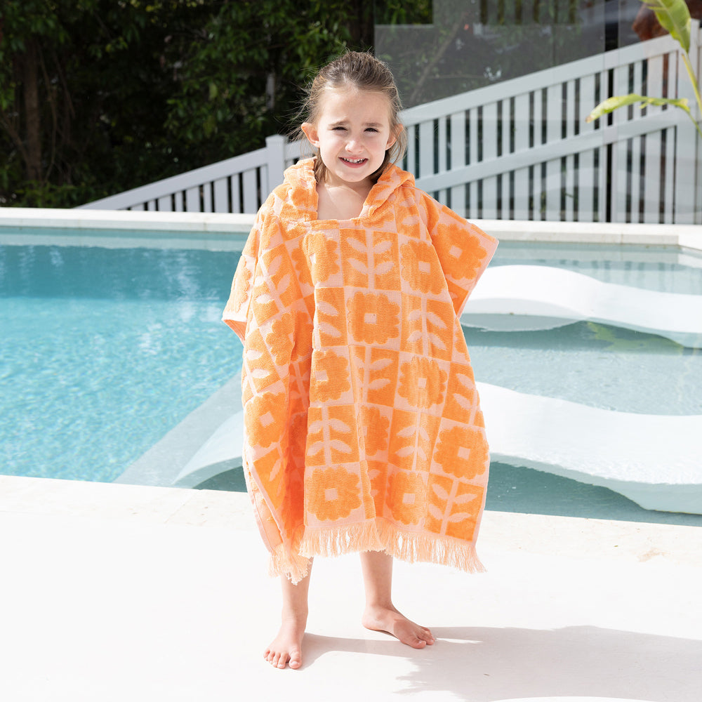 Bambury HiLo Kids Poncho Bloom Cotton 60x60cm - Peach