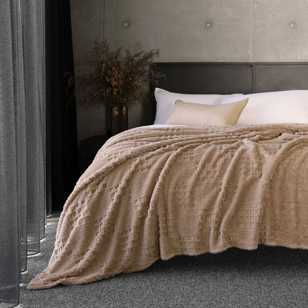 Bambury Lattice Sherpa Warm Blanket Soft Bed Throws Latte