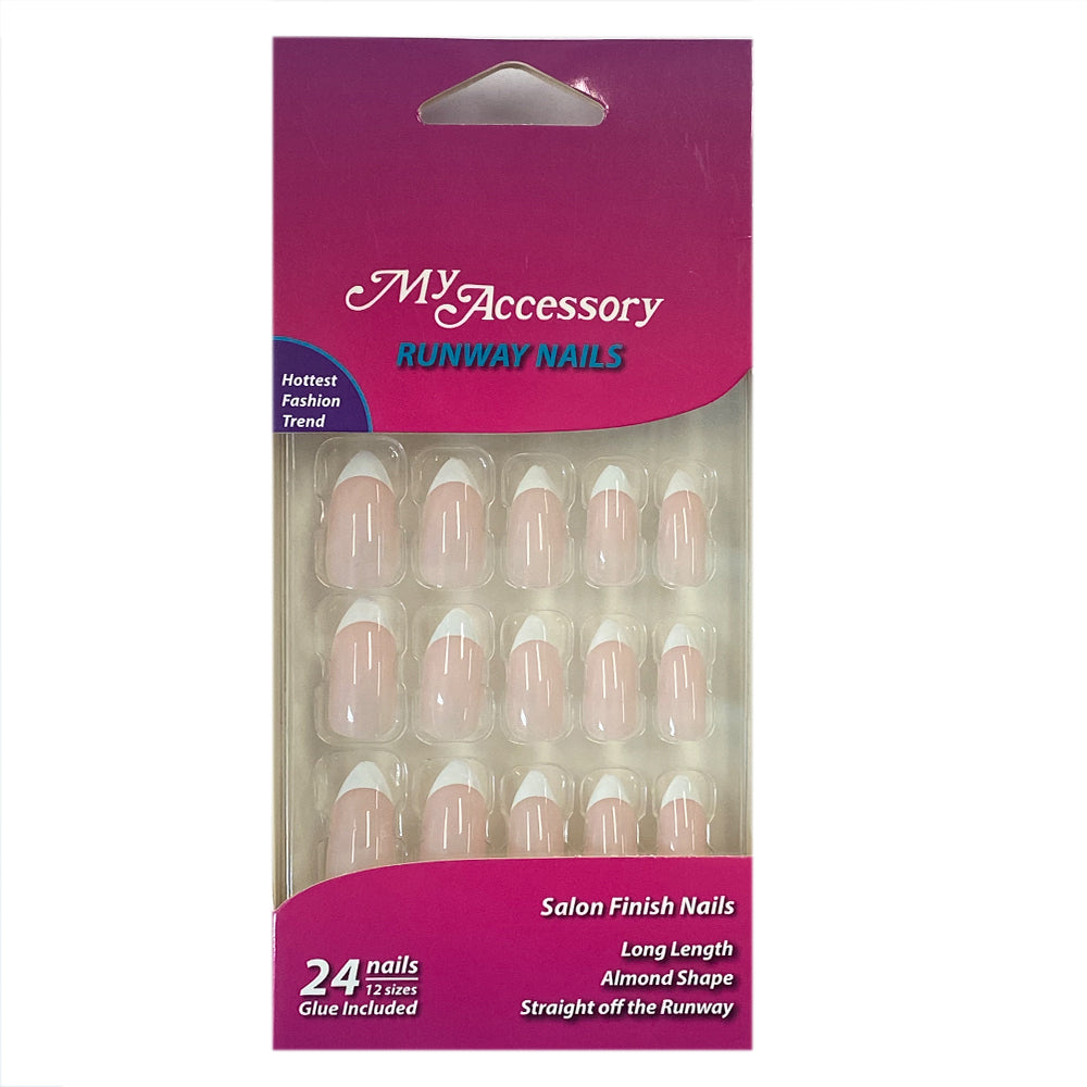 3x 24pc My Accessory Runway French Tip Almond Shape Artificial Glue On Nails