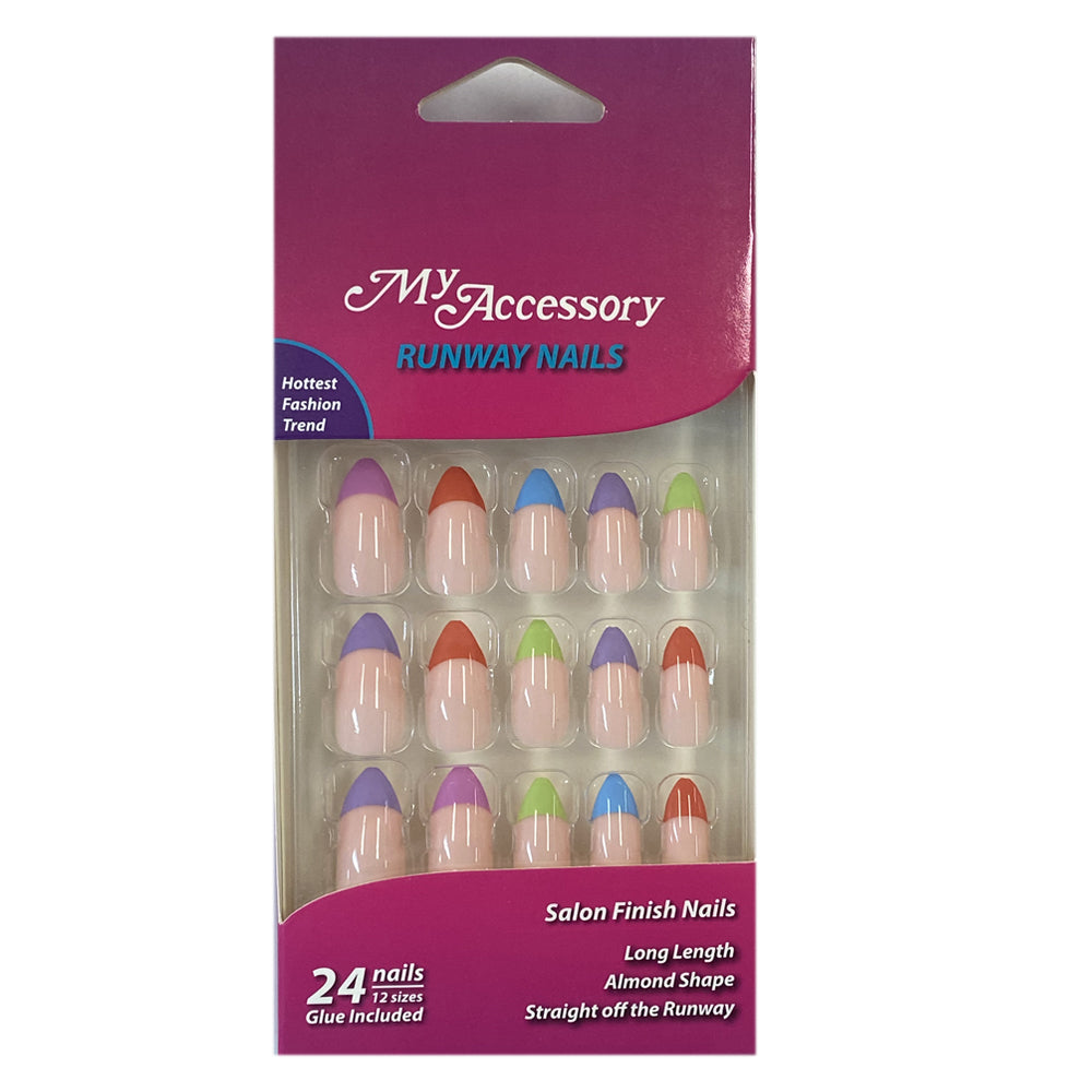 3x 24pc My Accessory Runway Pastel Tips Almond Shape Artificial Glue On Nails