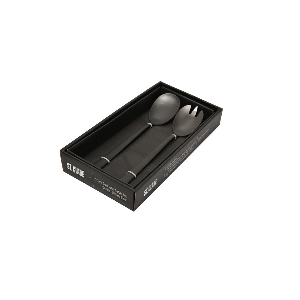 2pc St. Claire Nordic Salad Server Set Stainless Steel Utensils Black