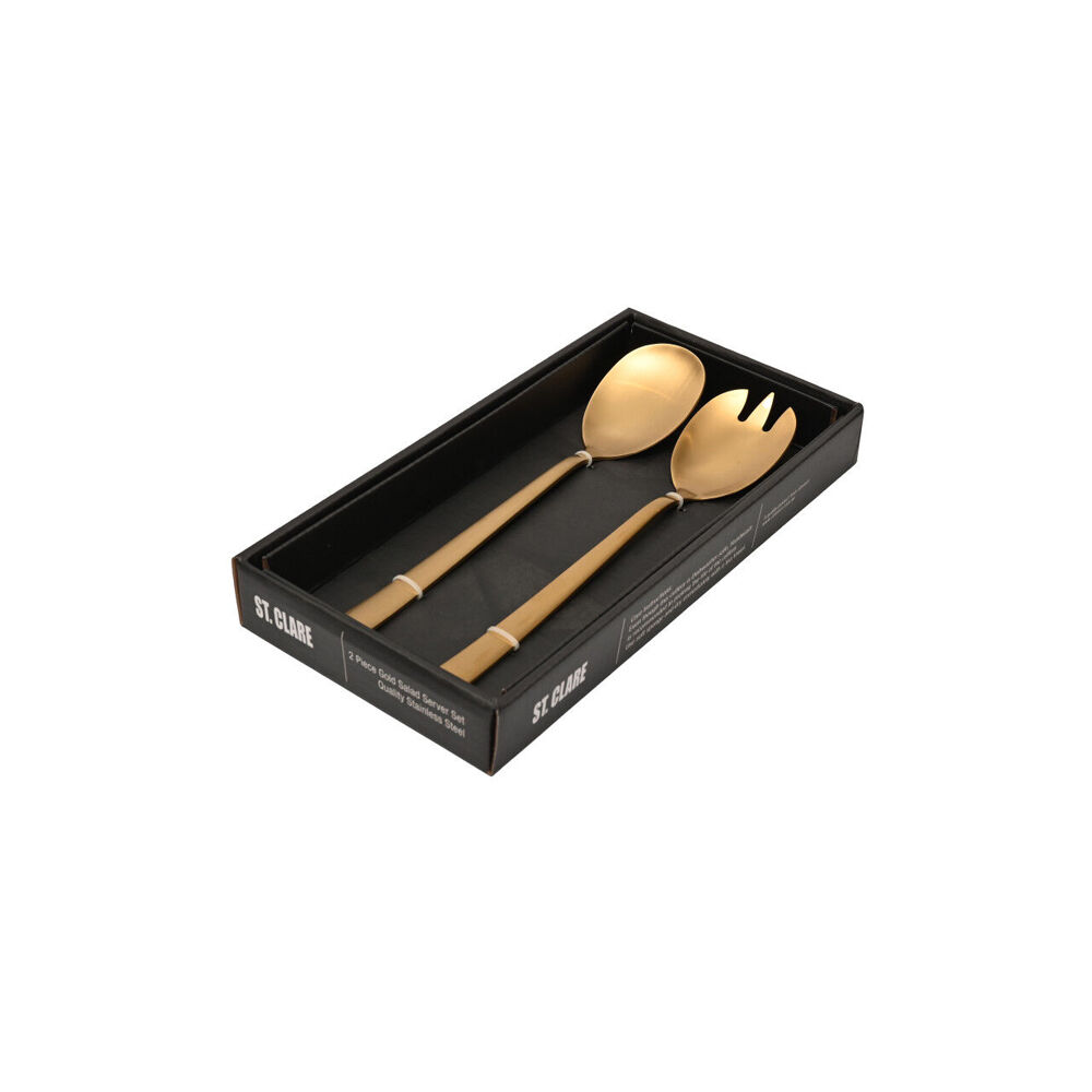 2pc St. Claire Nordic Salad Server Set Stainless Steel Utensils Gold