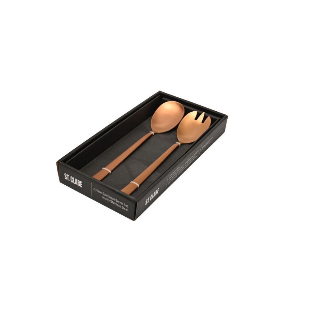 2x 2pc St. Claire Nordic Salad Server Set Stainless Steel Rose Gold