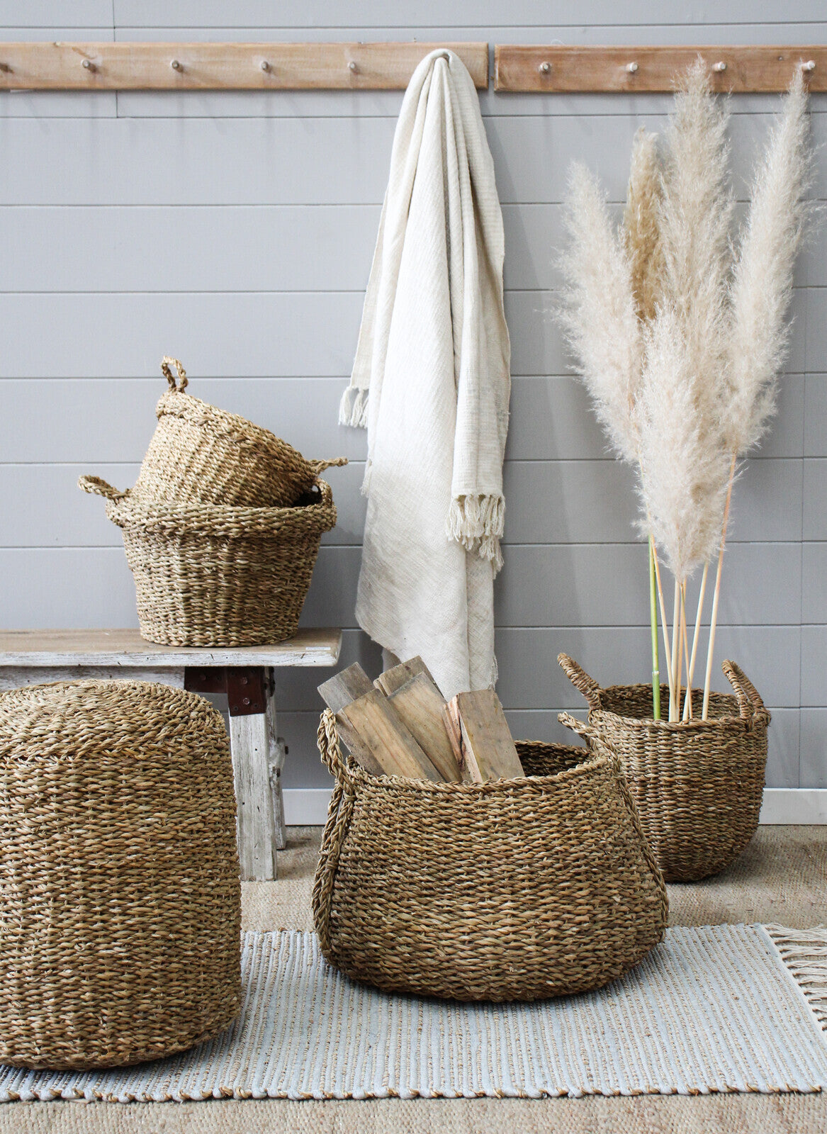 LVD Seagrass/Coconut Fibre/Cotton 42cm Woven Stool Home Furniture Round - Brown