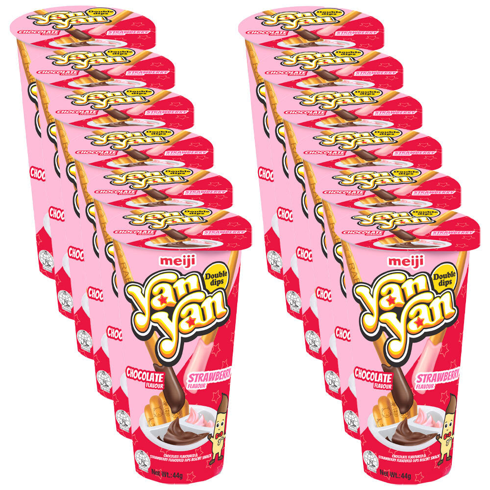 12PK Meiji Yan Yan Double Creme Choc & Strawberry Japanese Sweet Biscuit Snack 50G