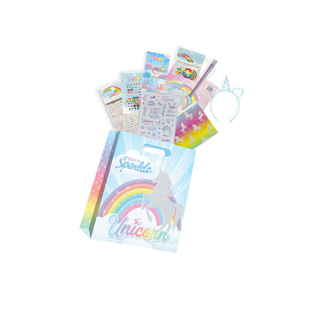 3PK Bensons Unicorn Mini Showbag with Headband Stickers Erasers - 3y+