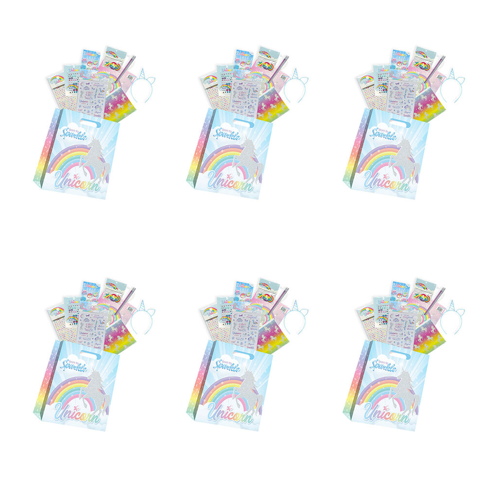 6PK Bensons Unicorn Mini Showbag with Headband Stickers Erasers - 3y+