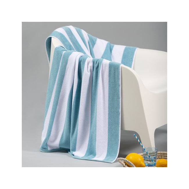Canningvale Striped Cabana 160cm Cotton Terry Beach Towel - Sky Blue