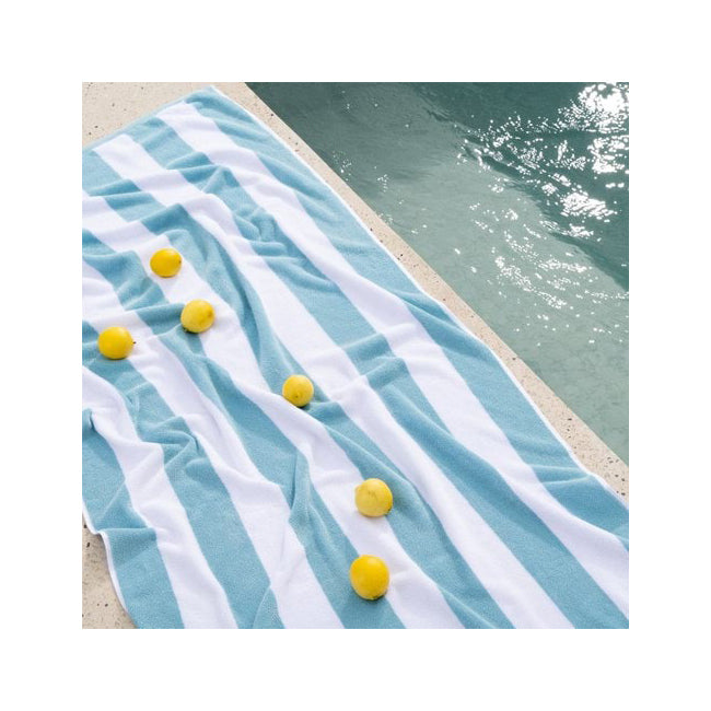 Canningvale Striped Cabana 160cm Cotton Terry Beach Towel - Sky Blue