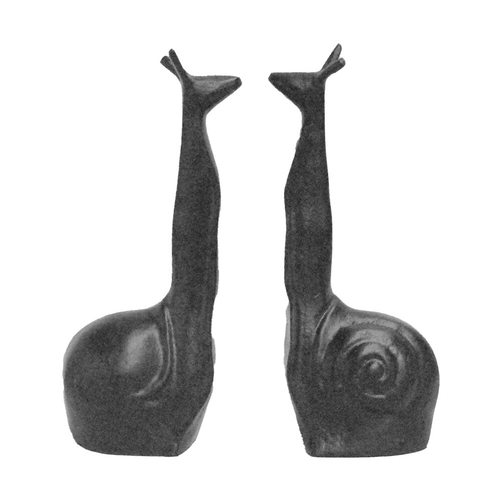 2pc White Moose Snail Home Decor Metal Sculpture Bookend 26x20x10cm Black