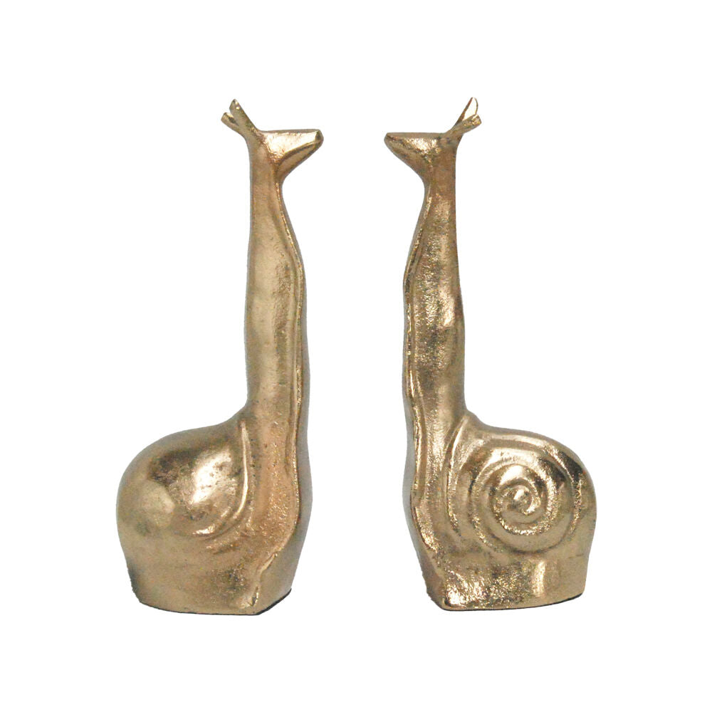2pc White Moose Snail Home Decor Metal Sculpture Bookend 26x20x10cm Gold